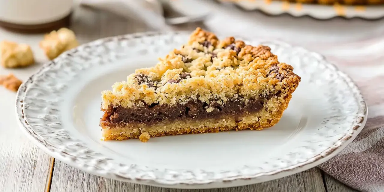 Una fetta di torta con crosta croccante e ripieno scuro, perfetta per il kruszonka przepis podstawowy.