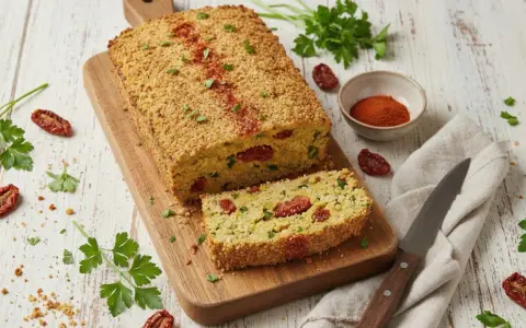 Delizioso polpettone di ceci con pomodori secchi e prezzemolo, croccante fuori e morbido dentro. Perfetto per un pasto vegetariano.