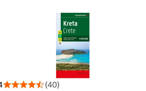 Mappa stradale e per il tempo libero di Kreta, con un'isola e acque turchesi. Perfetta per esplorare questa perla del Mediterraneo.