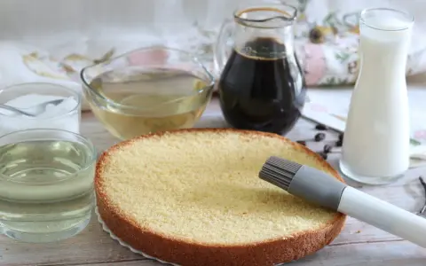 Pan di spagna pronto per essere bagnato con sciroppo al limoncello, caffè e latte.