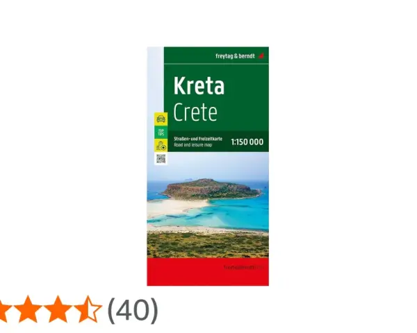 Mappa stradale e per il tempo libero di Kreta, con un'isola e acque turchesi. Perfetta per esplorare questa perla del Mediterraneo.