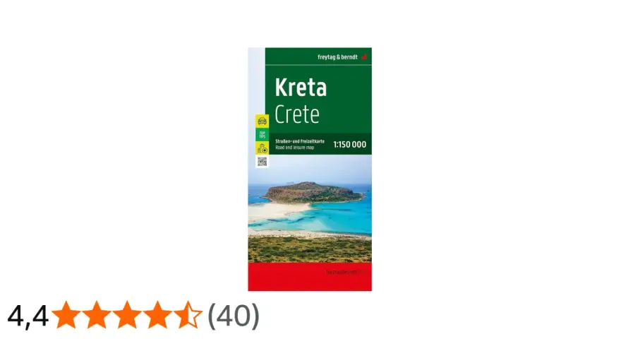 Mappa stradale e per il tempo libero di Kreta, con un'isola e acque turchesi. Perfetta per esplorare questa perla del Mediterraneo.