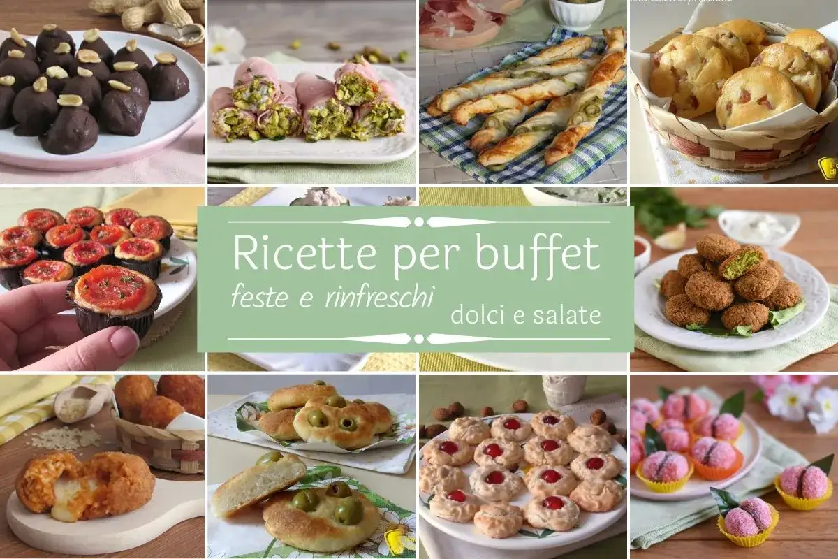Varie deliziose przekąski na imprezę: tartine, involtini, fagottini, biscotti e altro ancora, perfetti per ogni buffet.