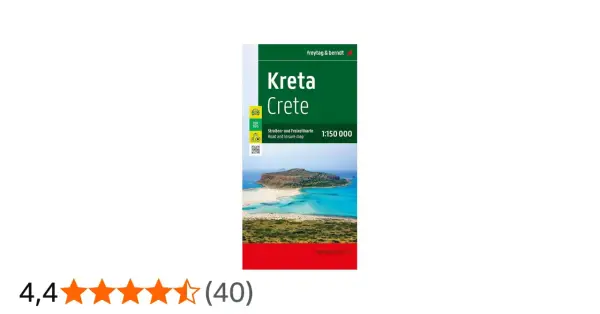 Mappa stradale e per il tempo libero di Kreta, con un'isola e acque turchesi. Perfetta per esplorare questa perla del Mediterraneo.